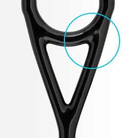 Close-up showing black tubing in a Y shape forming the yoke of a 3M Littmann stethoscope.